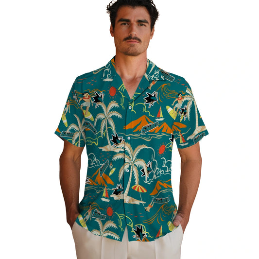San Jose Sharks Hawaiian Shirt - Palm Tree Island | Moonbestprint