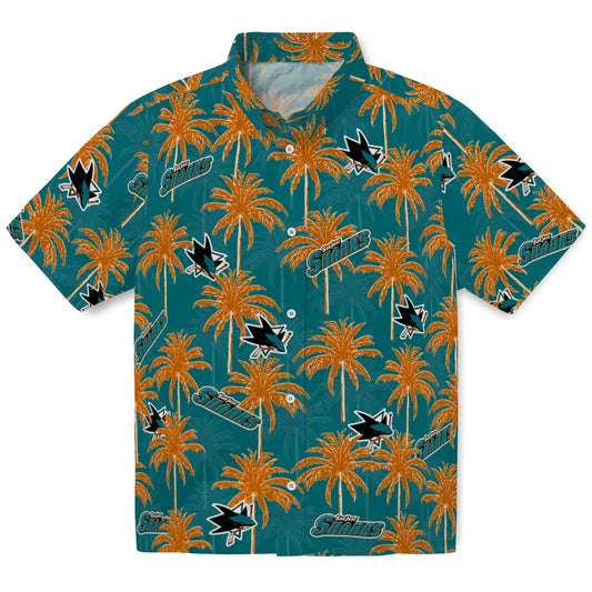 San Jose Sharks Hawaiian Shirt - Palm Tree Motif | Moonbestprint