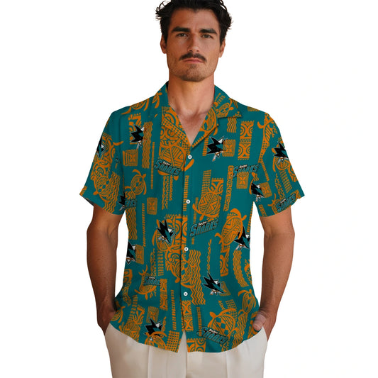San Jose Sharks Hawaiian Shirt - Turtle Lines | Moonbestprint