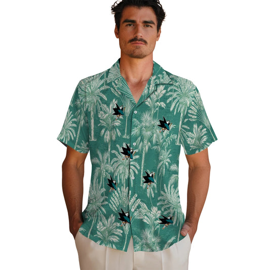 San Jose Sharks Hawaiian Shirt - Vintage Palm Tree | Moonbestprint