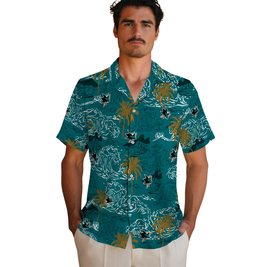 San Jose Sharks Hawaiian Shirt - Wave Palm | Moonbestprint