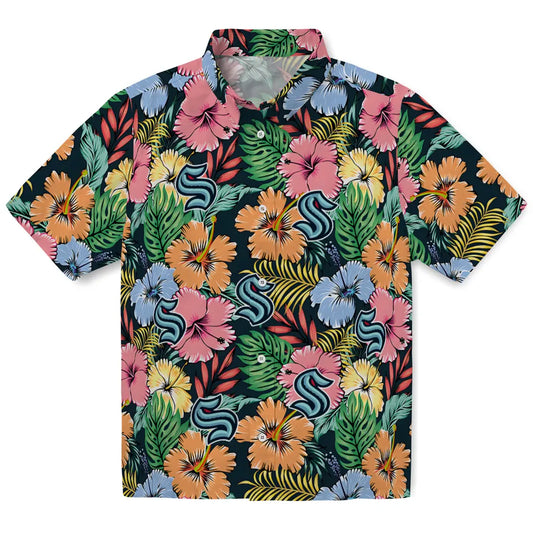 Seattle Kraken Hawaiian Shirt - Brilliant Hibiscus Garden | Moonbestprint