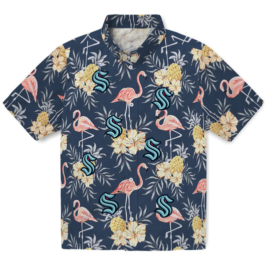 Seattle Kraken Hawaiian Shirt - Flamingo Hibiscus | Moonbestprint
