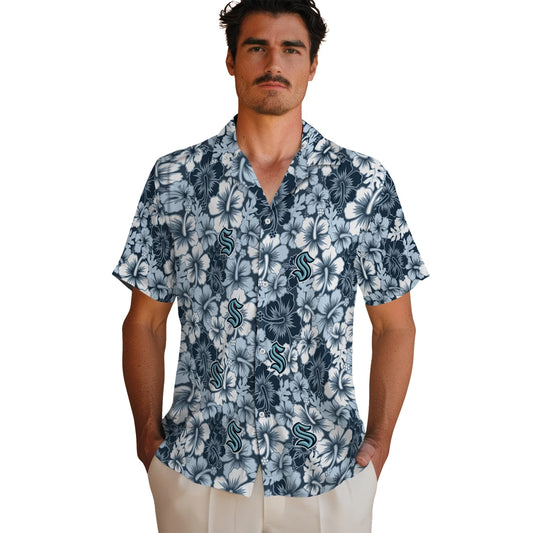 Seattle Kraken Hawaiian Shirt - Hibiscus Blooms | Moonbestprint