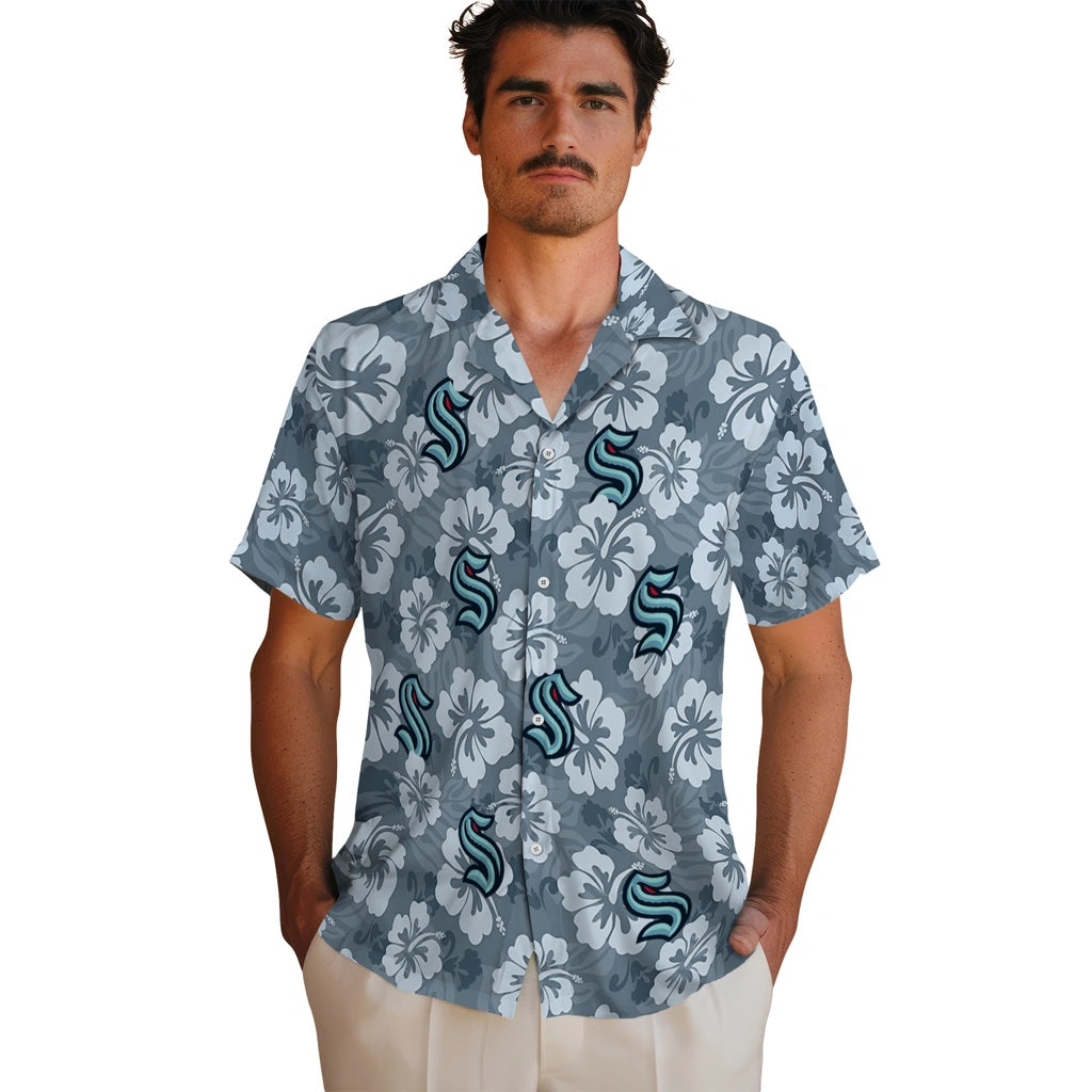 Seattle Kraken Hawaiian Shirt - Hibiscus Cluster | Moonbestprint