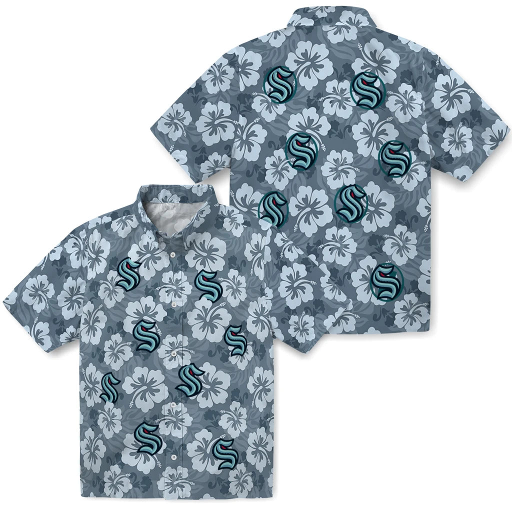 Seattle Kraken Hawaiian Shirt - Hibiscus Cluster | Moonbestprint