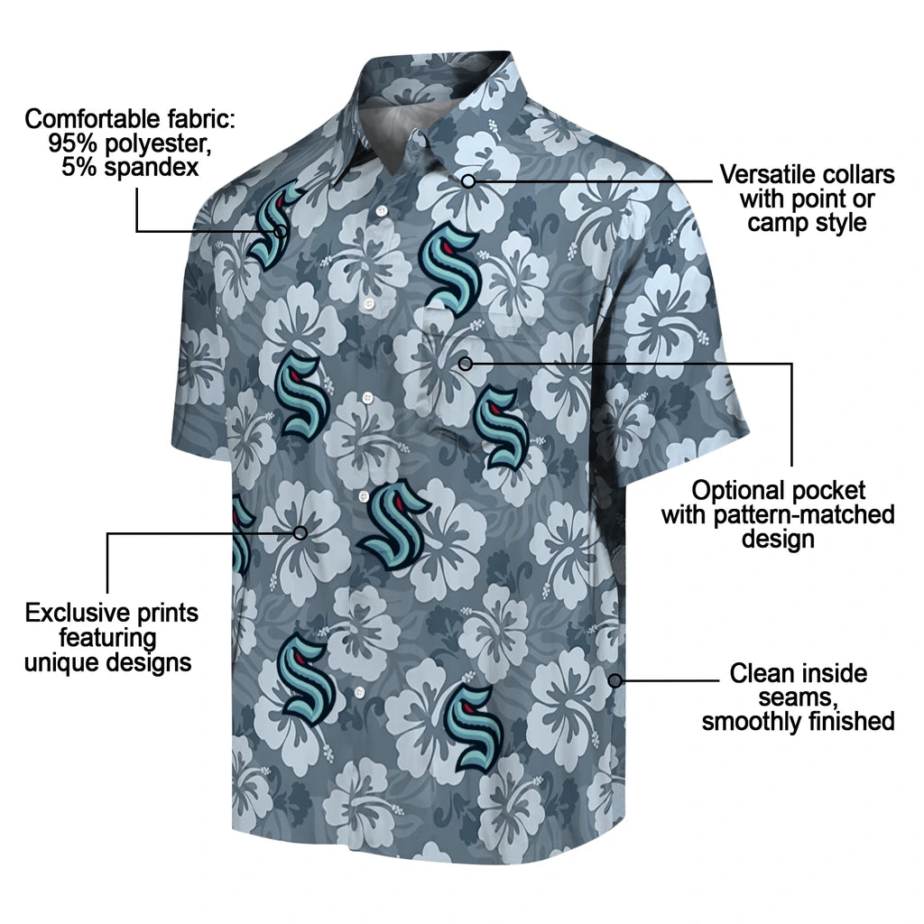 Seattle Kraken Hawaiian Shirt - Hibiscus Cluster | Moonbestprint