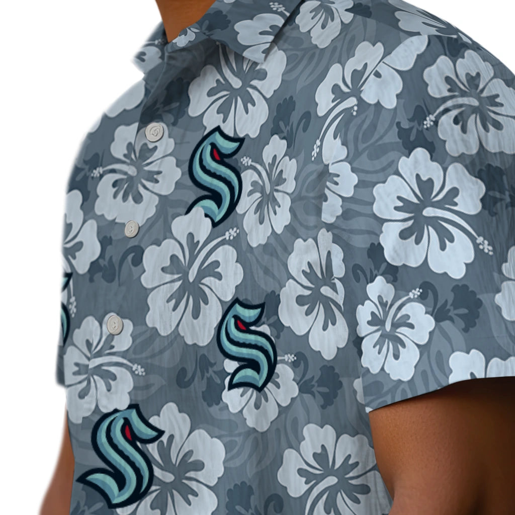 Seattle Kraken Hawaiian Shirt - Hibiscus Cluster | Moonbestprint