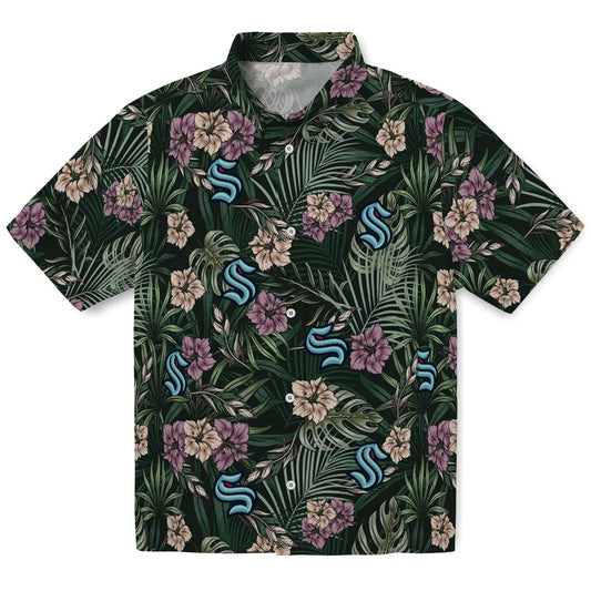 Seattle Kraken Hawaiian Shirt - Hibiscus Leaves Pattern | Moonbestprint