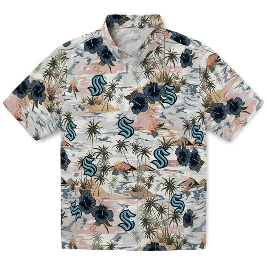 Seattle Kraken Hawaiian Shirt - Hibiscus Seaside | Moonbestprint