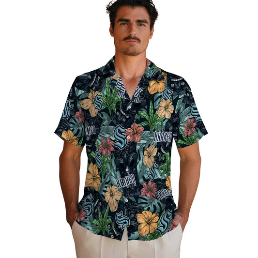Seattle Kraken Hawaiian Shirt - Hibiscus Tiki Jungle | Moonbestprint