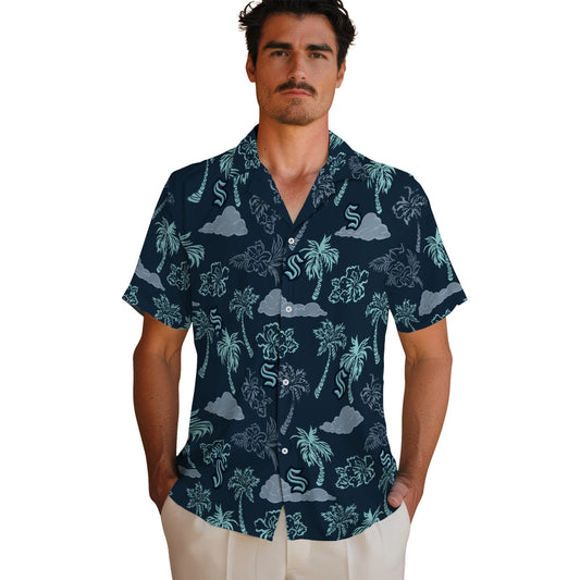 Seattle Kraken Hawaiian Shirt - Palm And Clouds | Moonbestprint