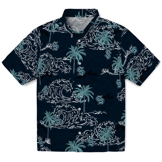 Seattle Kraken Hawaiian Shirt - Wave Palm | Moonbestprint