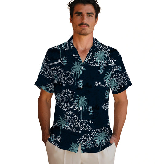 Seattle Kraken Hawaiian Shirt - Wave Palm | Moonbestprint