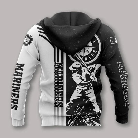 Seattle Mariners Black And White MLB All Over Print Hoodie -Moonbestprint