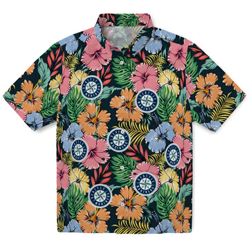 Seattle Mariners Hawaiian Shirt - Brilliant Hibiscus Garden | Moonbestprint