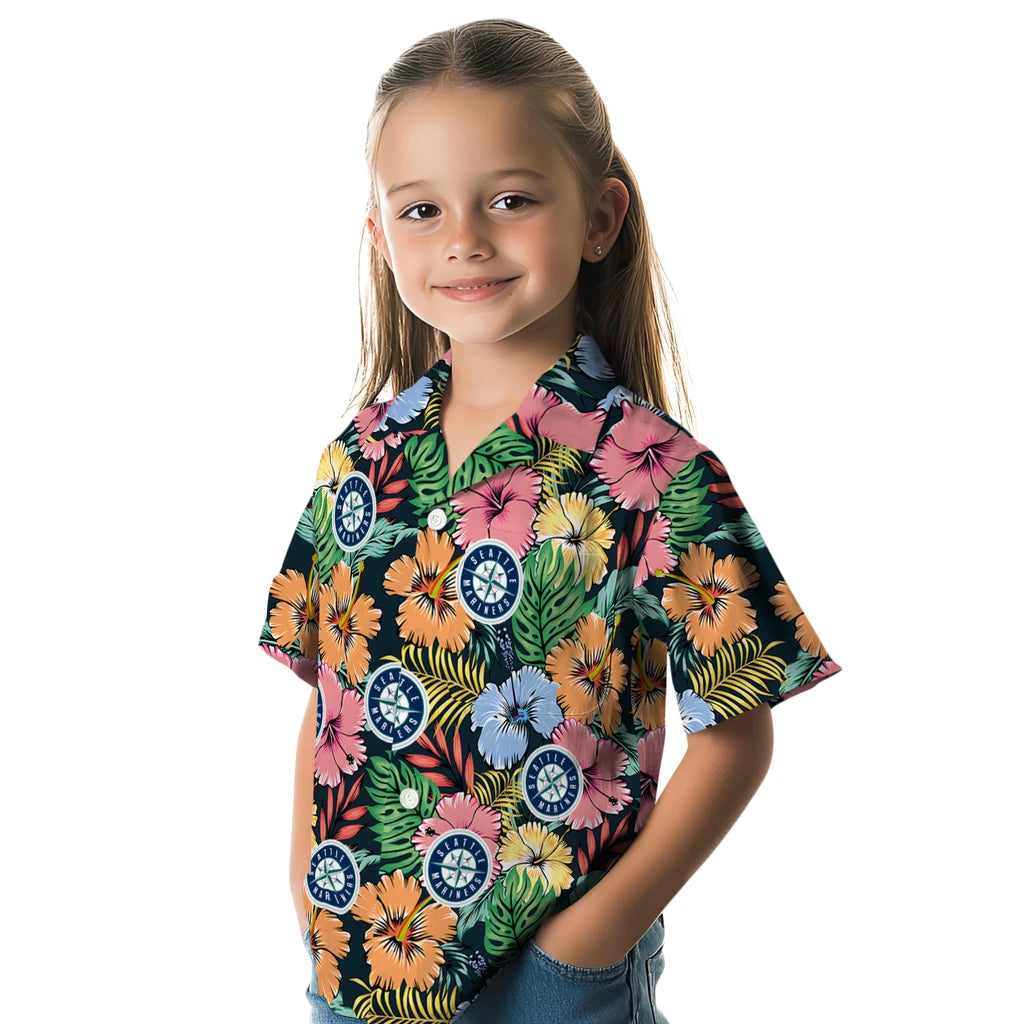 Seattle Mariners Hawaiian Shirt - Brilliant Hibiscus Garden | Moonbestprint