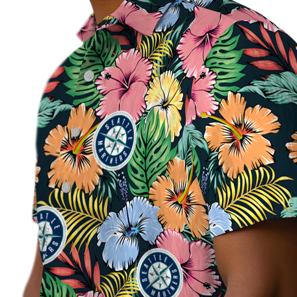 Seattle Mariners Hawaiian Shirt - Brilliant Hibiscus Garden | Moonbestprint