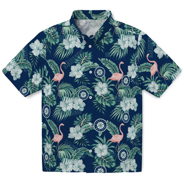 Seattle Mariners Hawaiian Shirt - Flamingo and Hibiscus | Moonbestprint