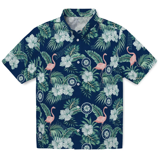 Seattle Mariners Hawaiian Shirt - Flamingo and Hibiscus | Moonbestprint