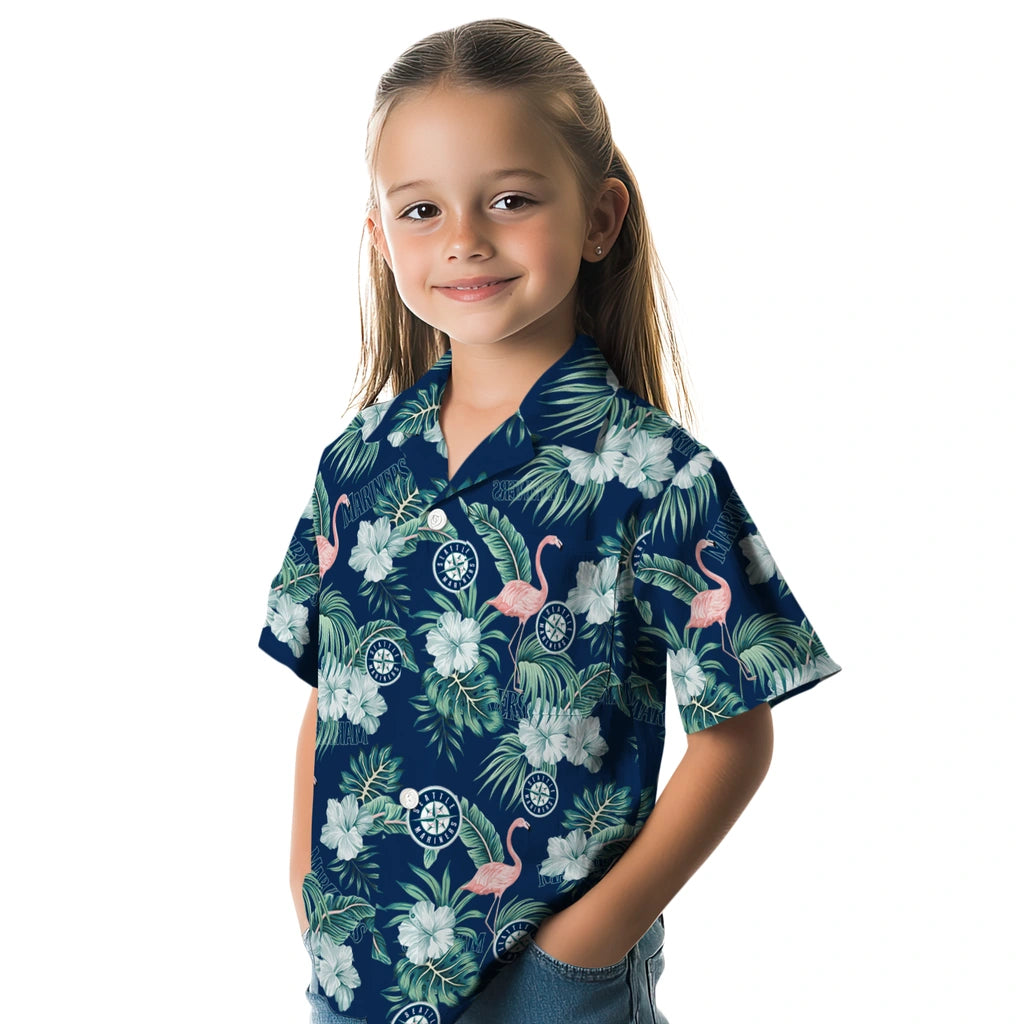 Seattle Mariners Hawaiian Shirt - Flamingo and Hibiscus | Moonbestprint