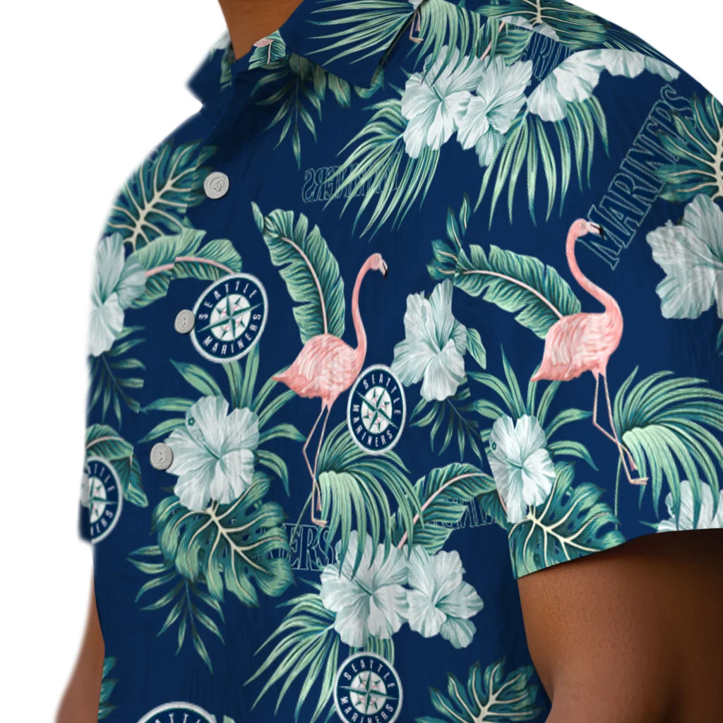 Seattle Mariners Hawaiian Shirt - Flamingo and Hibiscus | Moonbestprint
