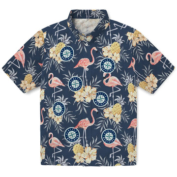Seattle Mariners Hawaiian Shirt - Flamingo Hibiscus | Moonbestprint