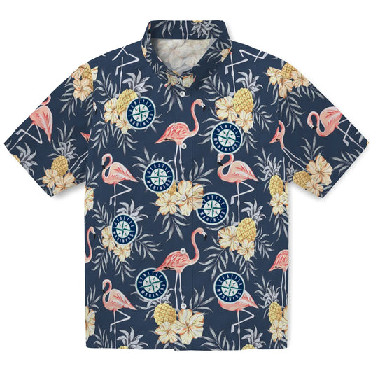 Seattle Mariners Hawaiian Shirt - Flamingo Hibiscus | Moonbestprint
