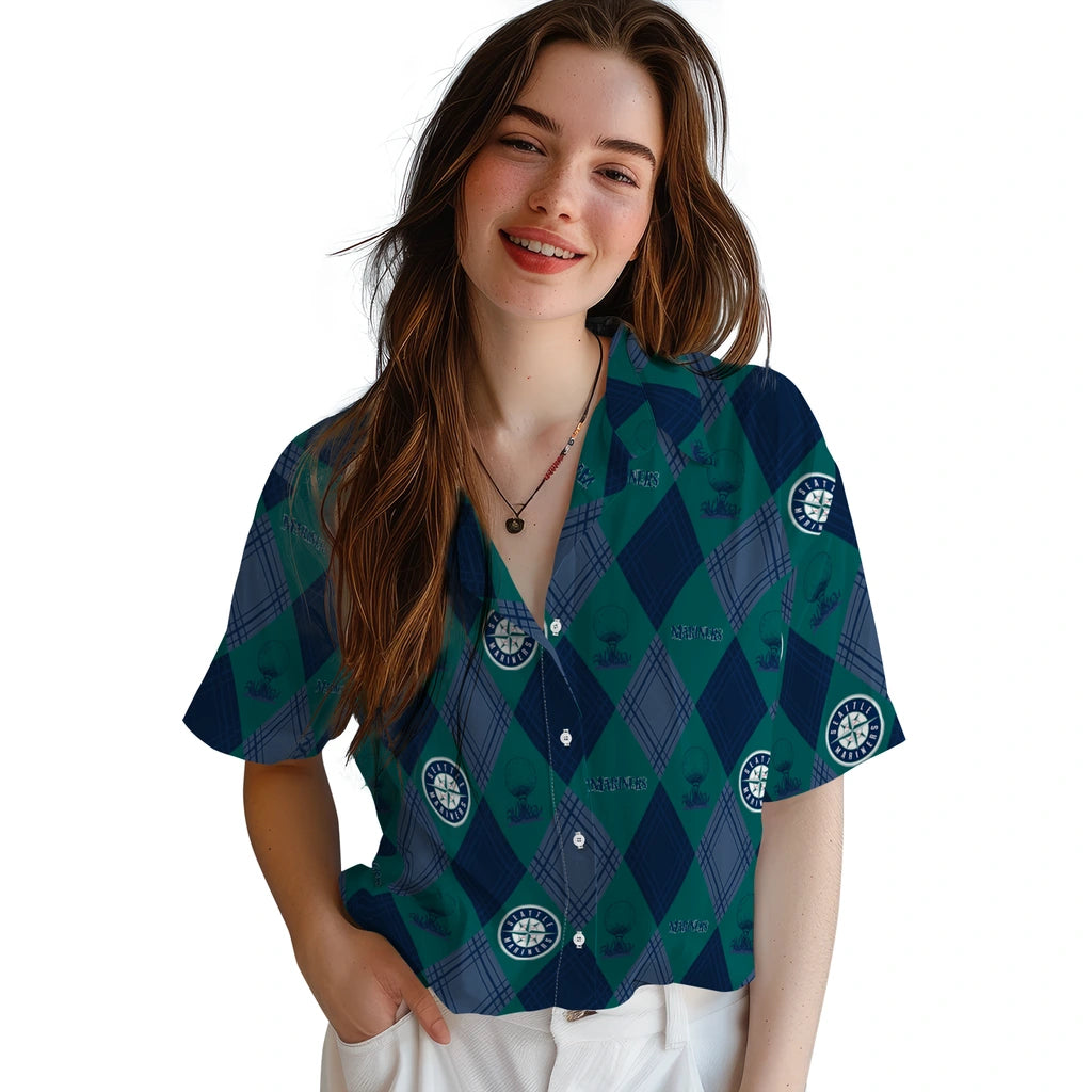 Seattle Mariners Hawaiian Shirt - Golfing Plaid | Moonbestprint