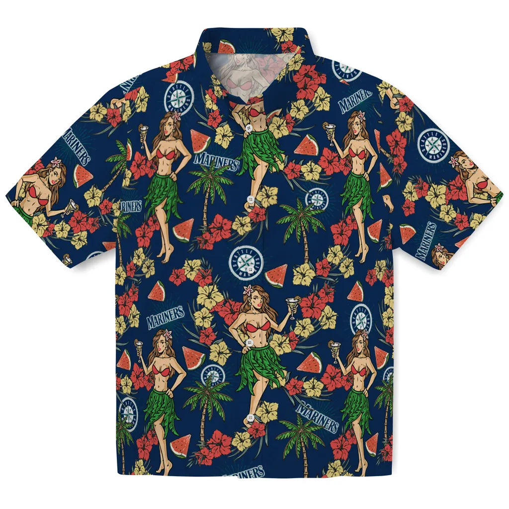 Seattle Mariners Hawaiian Shirt - Hawaiian Girls Design | Moonbestprint