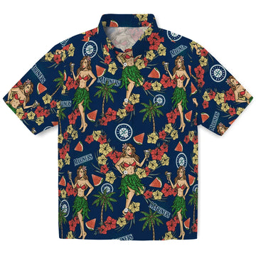 Seattle Mariners Hawaiian Shirt - Hawaiian Girls Design | Moonbestprint