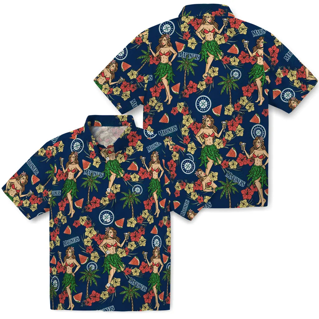 Seattle Mariners Hawaiian Shirt - Hawaiian Girls Design | Moonbestprint