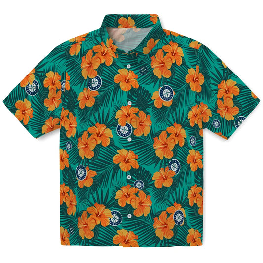 Seattle Mariners Hawaiian Shirt - Hibiscus and Palm Leaves | Moonbestprint
