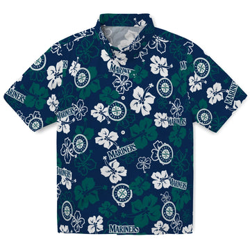 Seattle Mariners Hawaiian Shirt - Hibiscus Flower Design | Moonbestprint