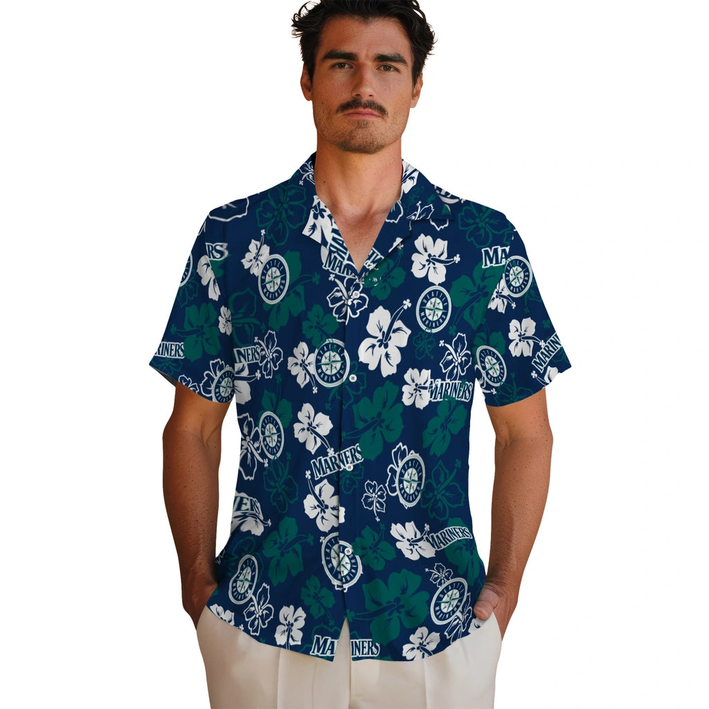 Seattle Mariners Hawaiian Shirt - Hibiscus Flower Design | Moonbestprint