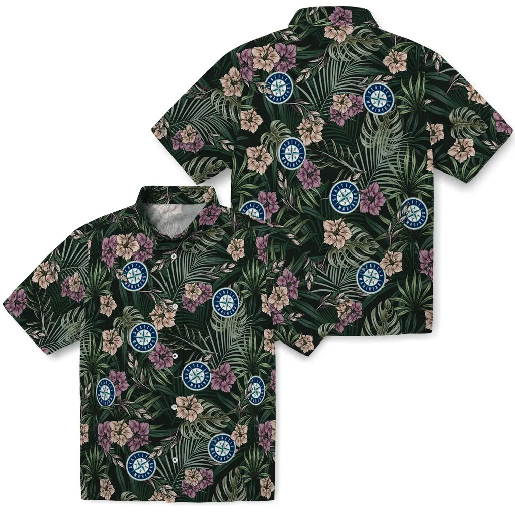 Seattle Mariners Hawaiian Shirt - Hibiscus Leaves Pattern | Moonbestprint