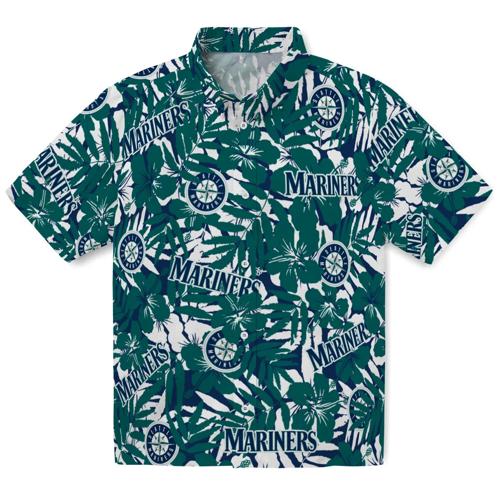 Seattle Mariners Hawaiian Shirt - Hibiscus Overlay | Moonbestprint