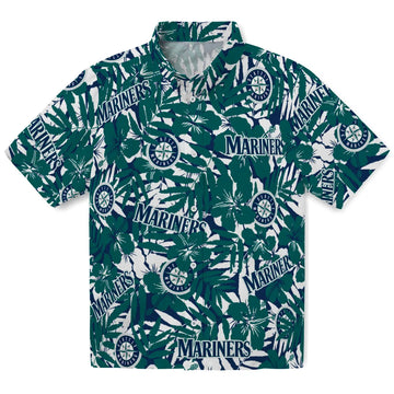 Seattle Mariners Hawaiian Shirt - Hibiscus Overlay | Moonbestprint