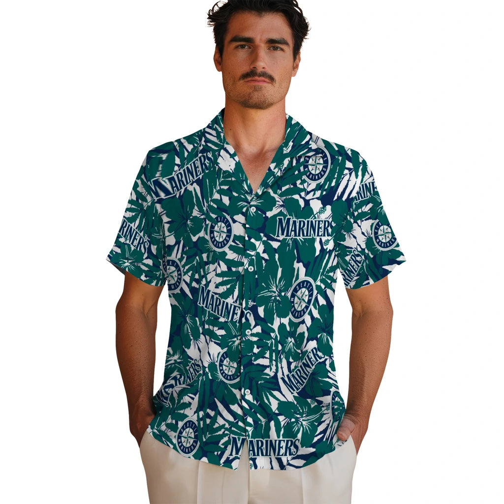 Seattle Mariners Hawaiian Shirt - Hibiscus Overlay | Moonbestprint
