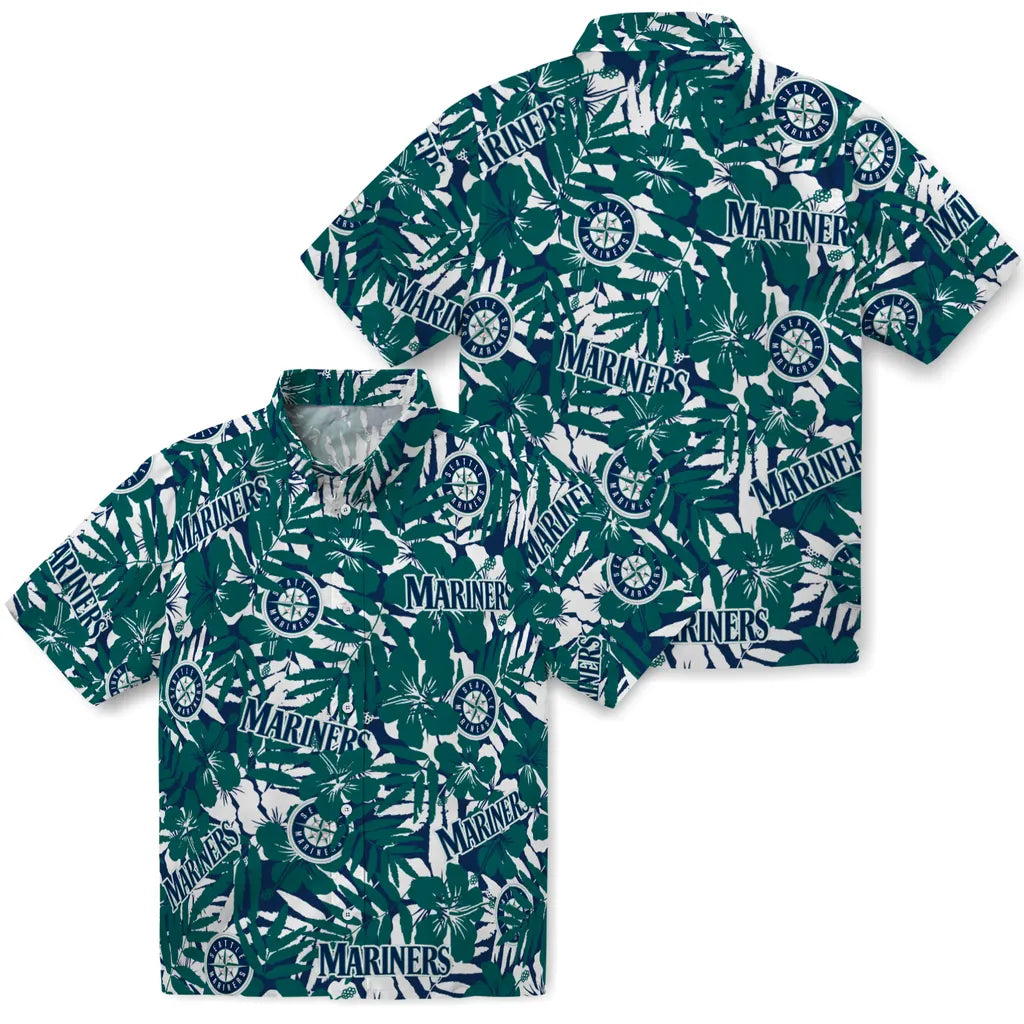 Seattle Mariners Hawaiian Shirt - Hibiscus Overlay | Moonbestprint