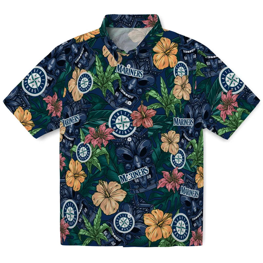 Seattle Mariners Hawaiian Shirt - Hibiscus Tiki Jungle | Moonbestprint