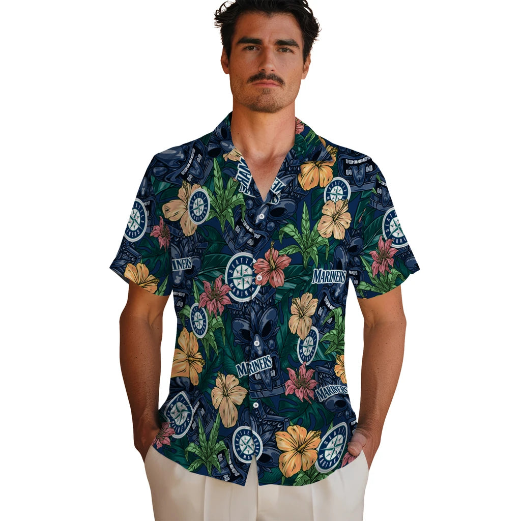 Seattle Mariners Hawaiian Shirt - Hibiscus Tiki Jungle | Moonbestprint