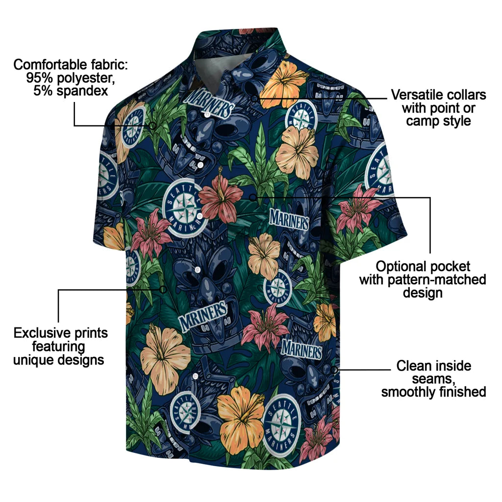 Seattle Mariners Hawaiian Shirt - Hibiscus Tiki Jungle | Moonbestprint