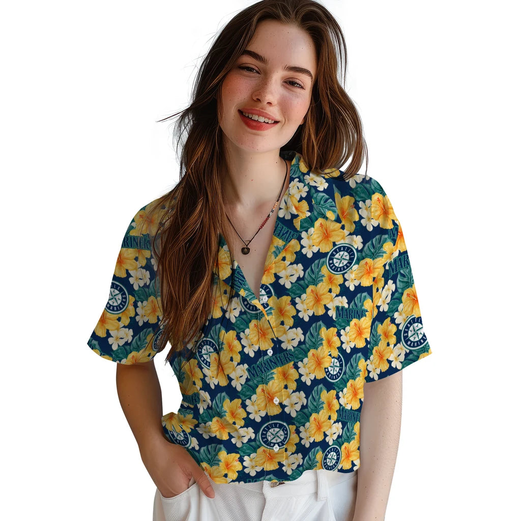 Seattle Mariners Hawaiian Shirt - Hibiscus Tropics | Moonbestprint