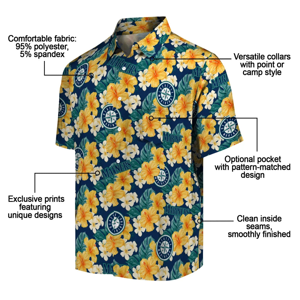 Seattle Mariners Hawaiian Shirt - Hibiscus Tropics | Moonbestprint
