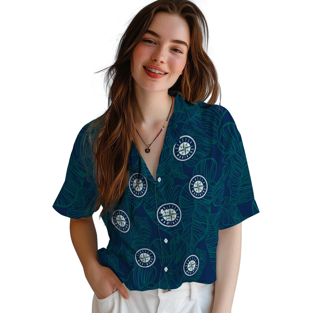 Seattle Mariners Hawaiian Shirt - Leaf Outline | Moonbestprint