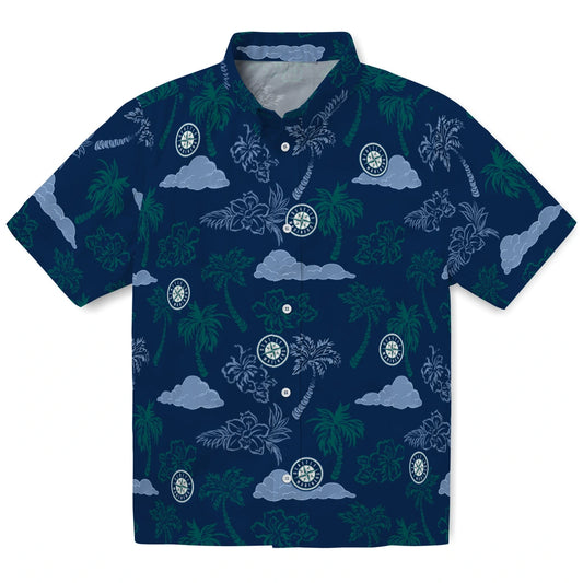 Seattle Mariners Hawaiian Shirt - Palm And Clouds | Moonbestprint