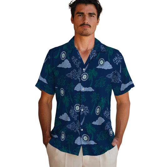 Seattle Mariners Hawaiian Shirt - Palm And Clouds | Moonbestprint