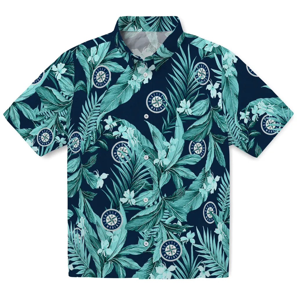 Seattle Mariners Hawaiian Shirt - Palm Leaves | Moonbestprint