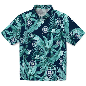 Seattle Mariners Hawaiian Shirt - Palm Leaves | Moonbestprint